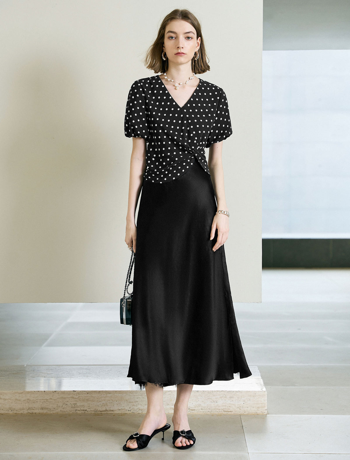 Solid Color Lace Hem Midi Skirt