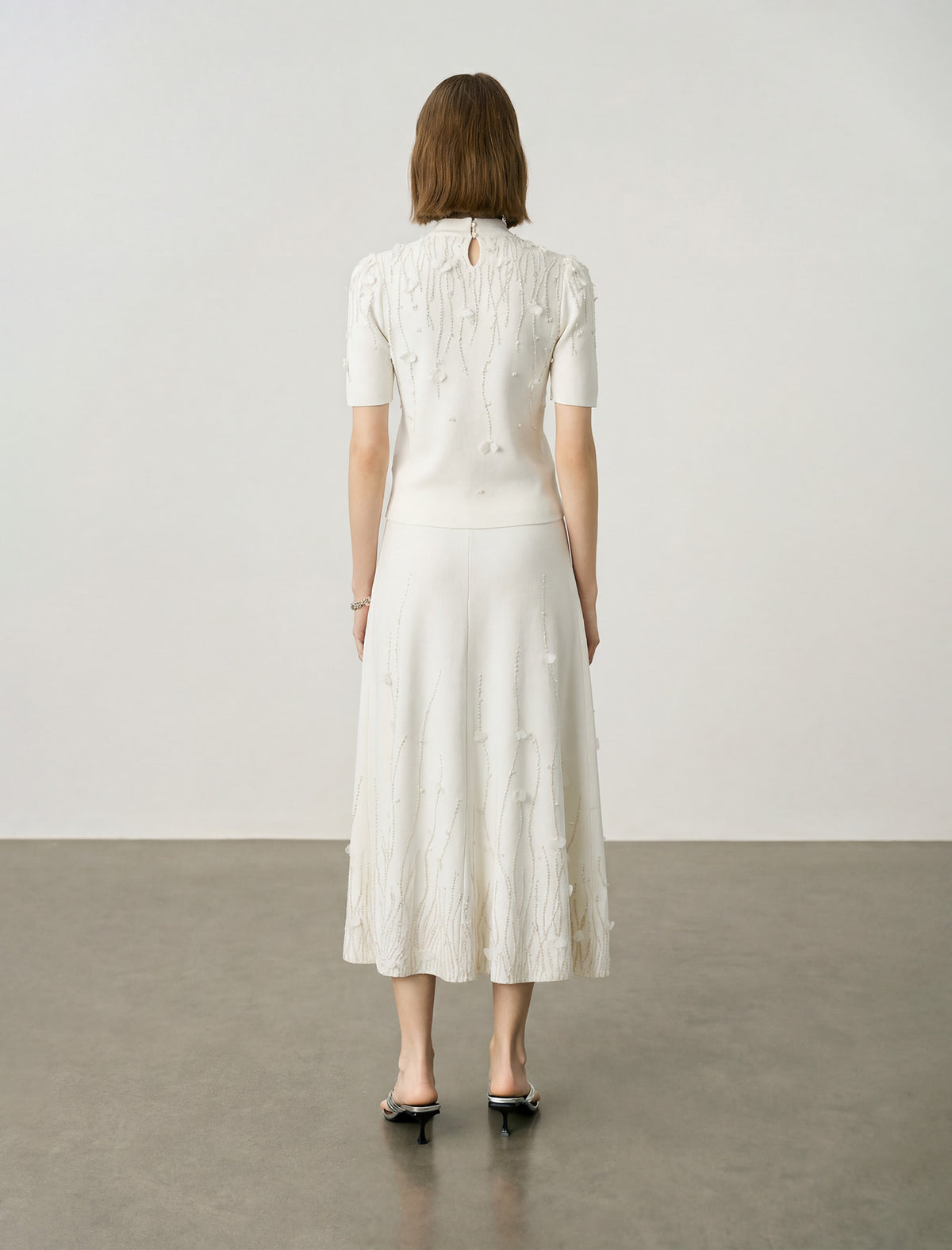 Beaded Embellished Wool Midi Skirt