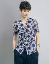 Blue Checked Ruched Front Top