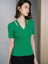 Emerald Green Cutout Twist Detail Knit Top