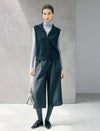 Wool Blend Half-Zip Collared Straight Knit Vest