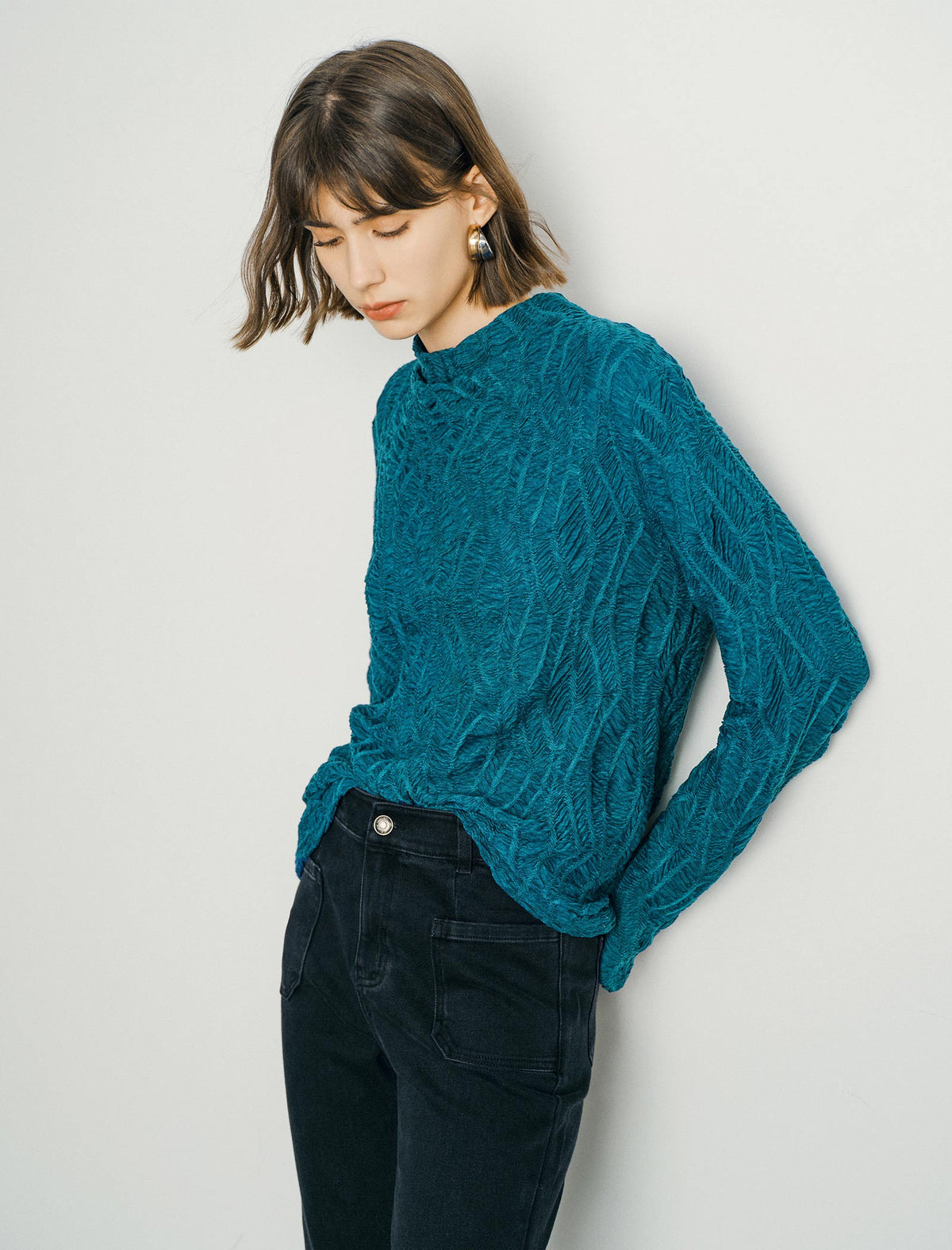 Textured Mock Neck Top