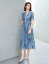 Abstract Print V-Neck Puff Sleeve Midi Dress