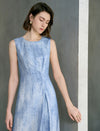 Front Pleat Sleeveless Midi Dress