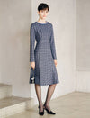 Beaded Crewneck Purple Check Fit Flare Dress