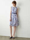 Sleeveless Blue Floral Belted Dress