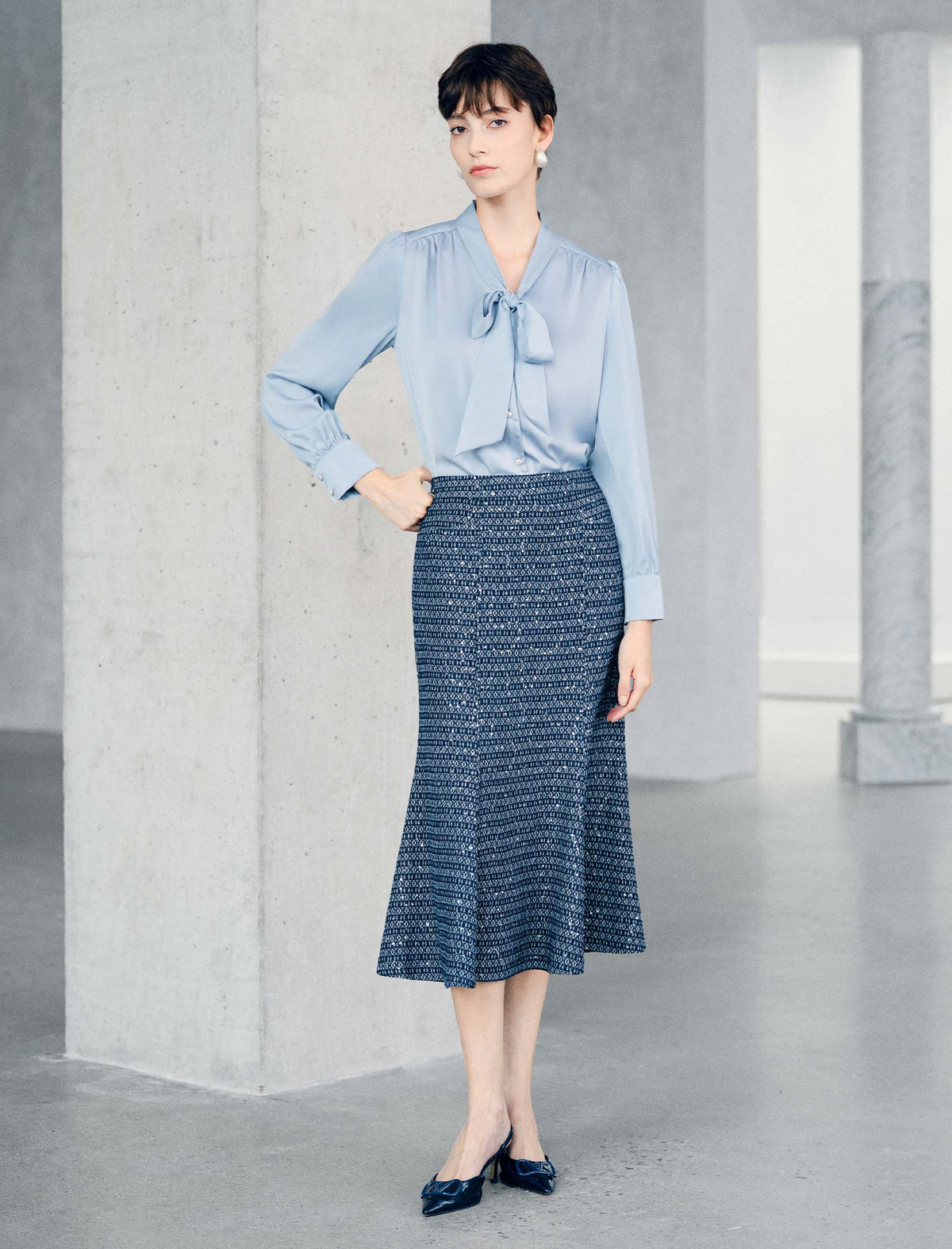 High Waist Textured Midi Mermaid Skirt