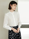 Elegant Ruffled Stand Collar Long-Sleeve Blouse