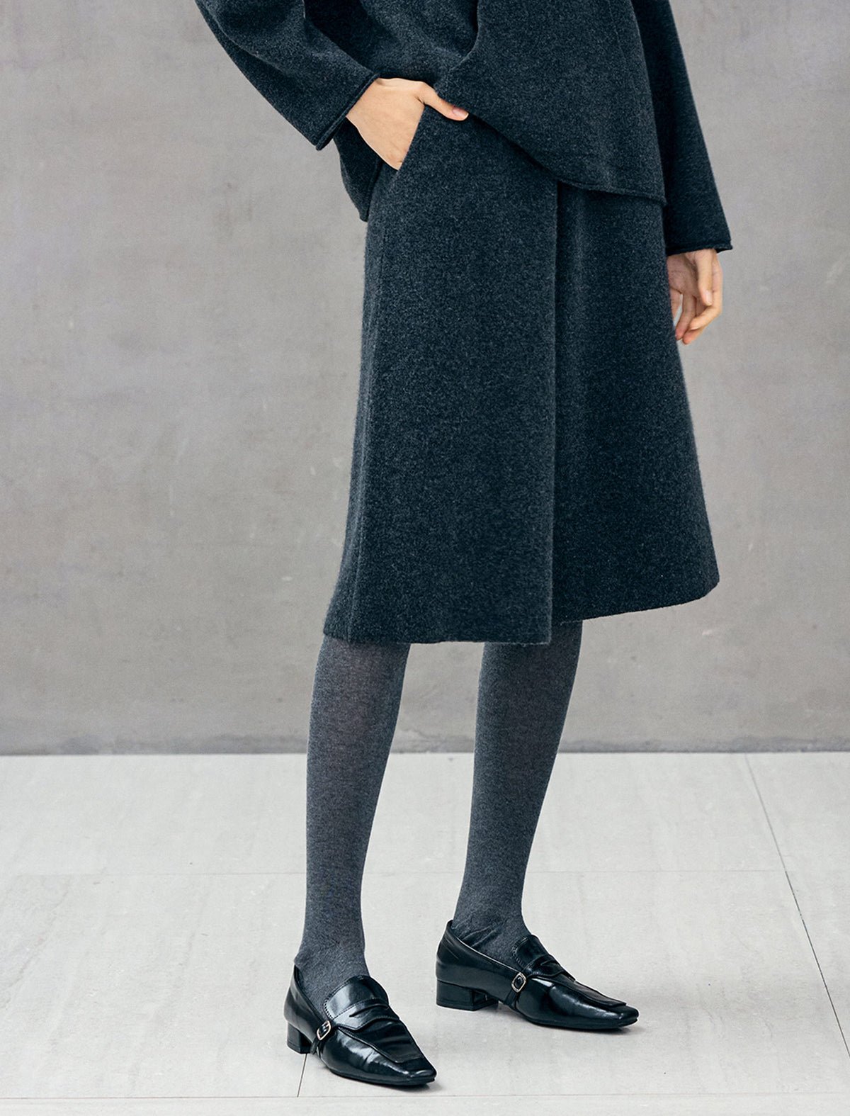 100% Wool High-Waist Pocket A-Line Culottes