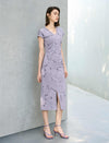 Lilac Marble Print Slit Midi Dress