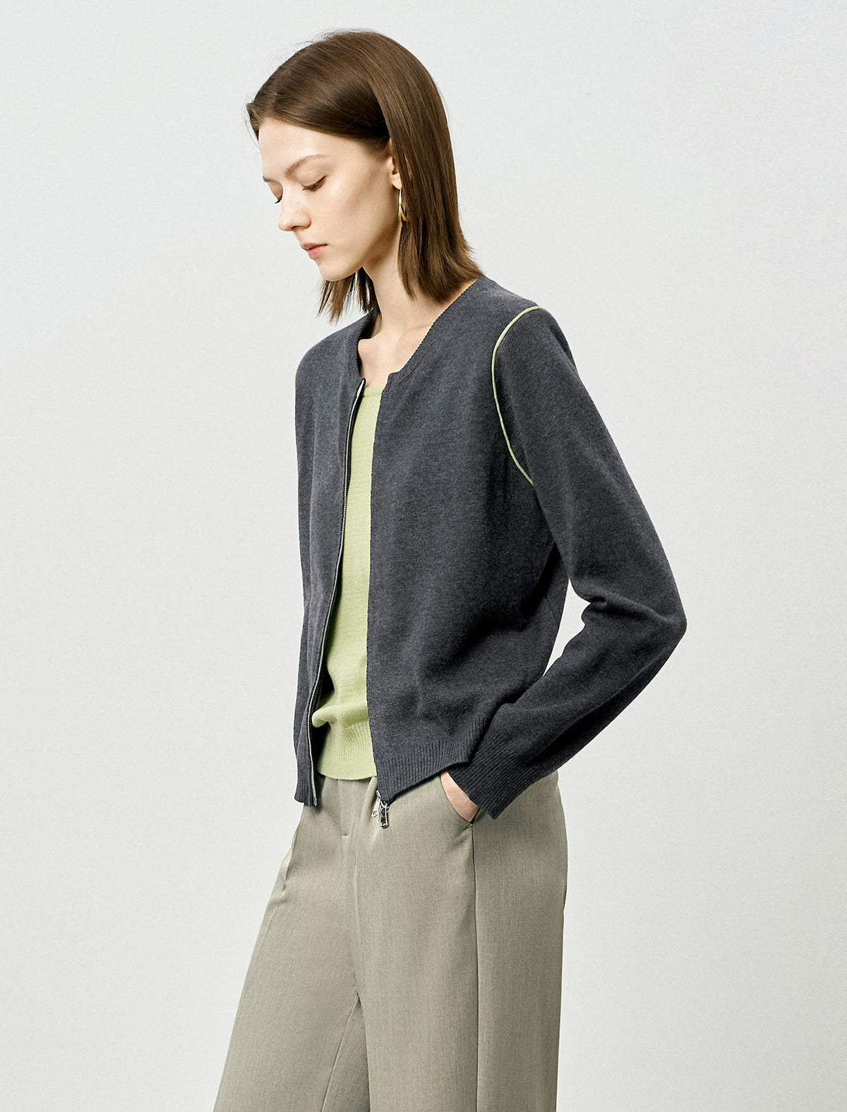 Slim Fit Zipper Layered Knit Sweater