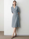 Short Sleeve V-Neck Printed Waist-Cinched Dress