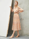 Warm Orange Architectural Light And Shadow Printed Dress