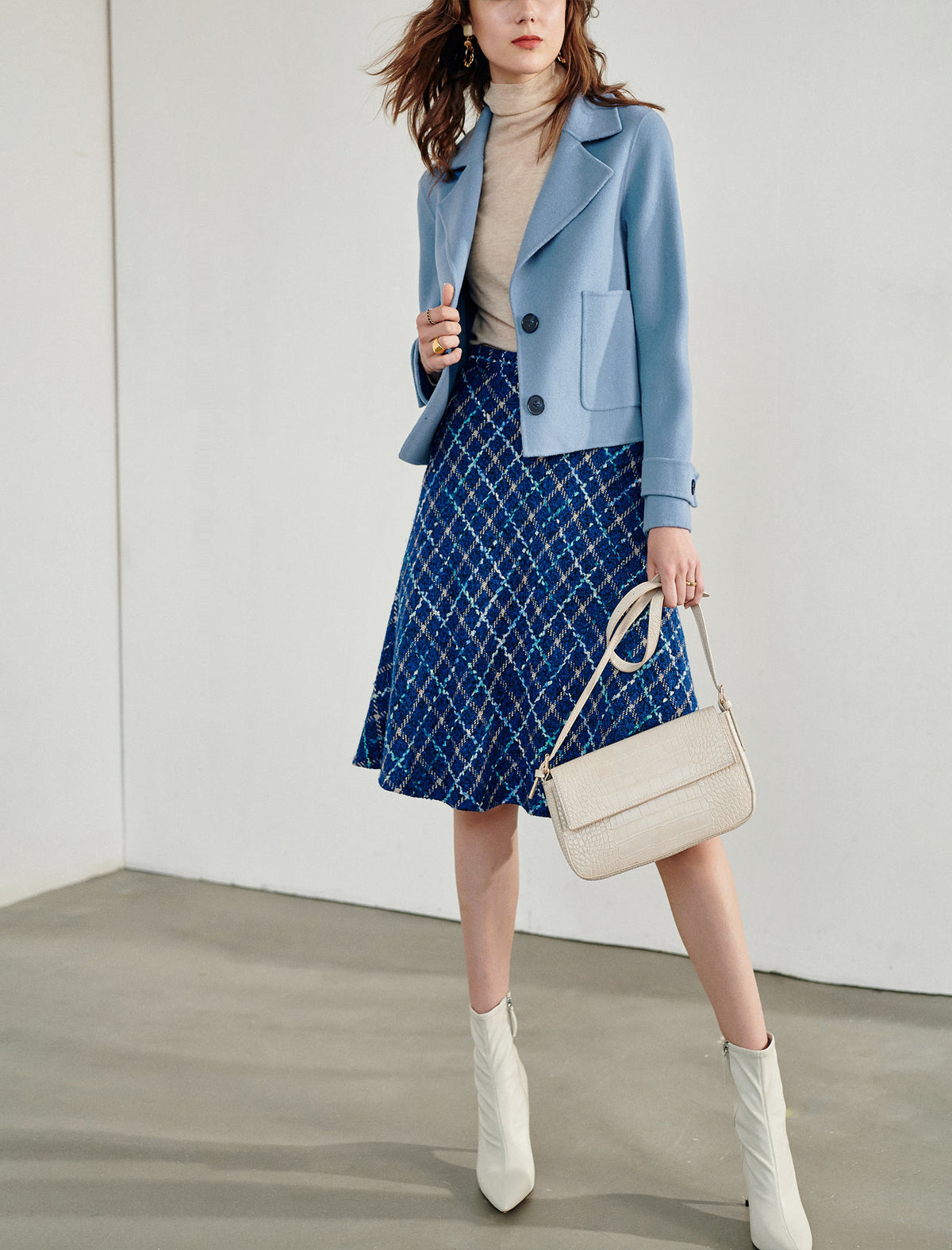 100% Wool Button-Front Cropped Jacket