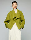 Wool Blend Ruched-Lapel Raglan-Sleeve Cropped Jacket