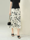 Ink Style Floral Print Midi Skirt