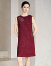 Wool Blend Beaded Floral Applique Crewneck Sleeveless Dress