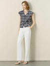 V-Neck Graphic Print Tencel Linen Relaxed Fit Top