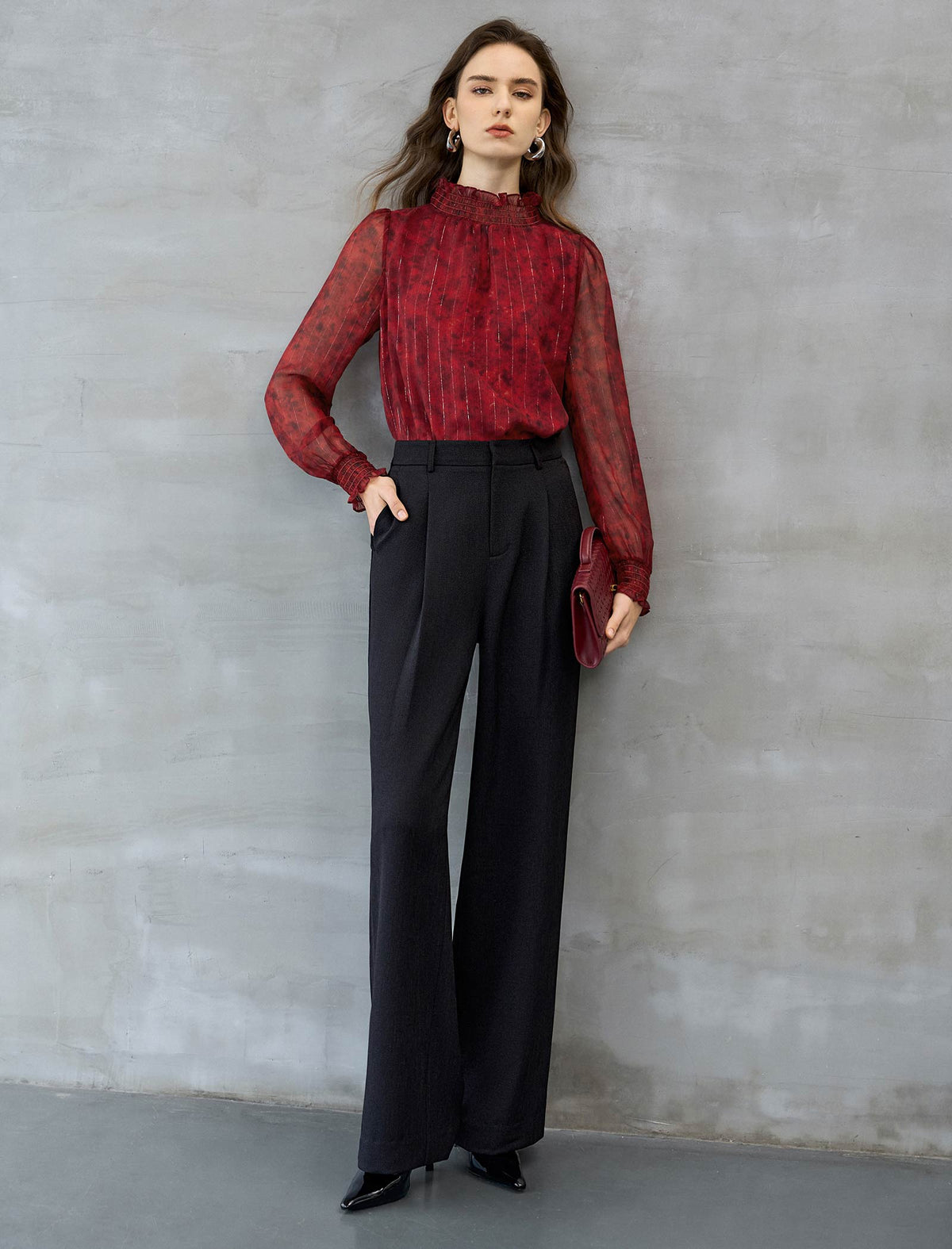 Black Wide-Leg Tailored Pants