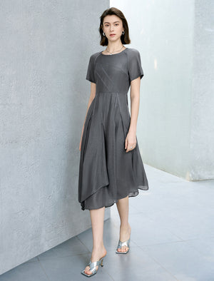 Gray Asymmetrical Hem Midi Dress