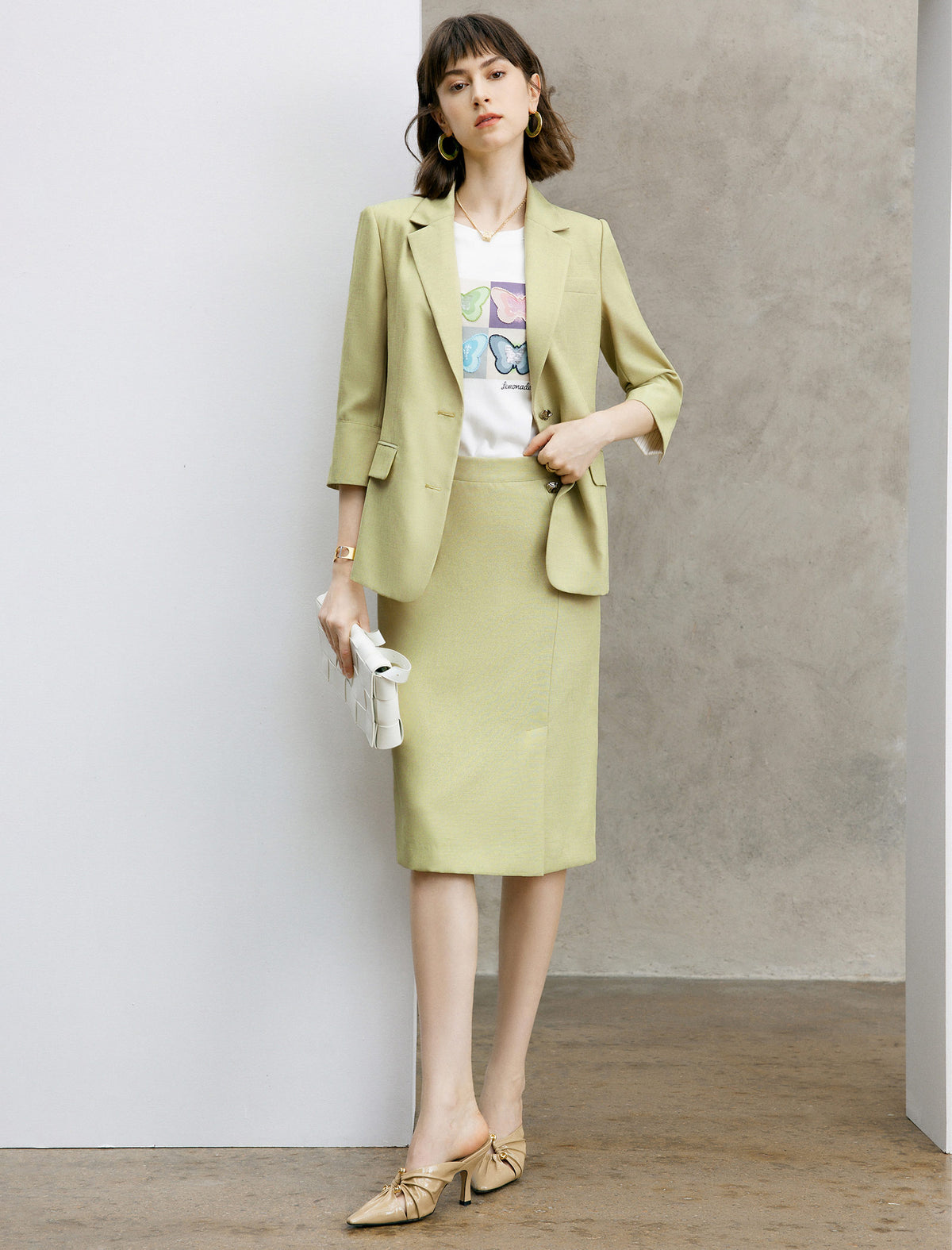 Notch Lapel 3/4 Sleeve Office Blazer