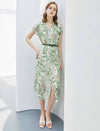 Botanical Print Belted Shirt Midi Dress