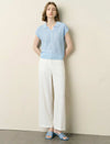 Textured Polo Cap‑Sleeve Knit Top