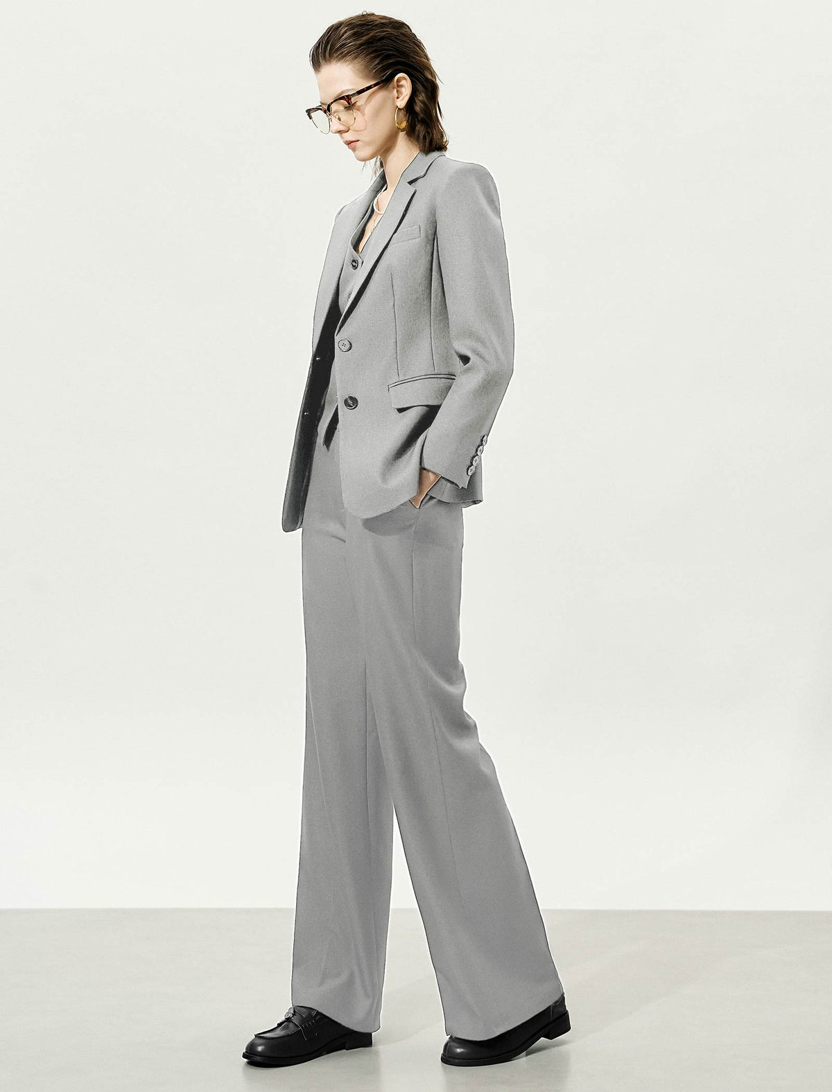 High-Waisted Loose Straight Leg Suit Pants