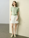 Light Green Sequin-Collar Short Sleeve Cardigan