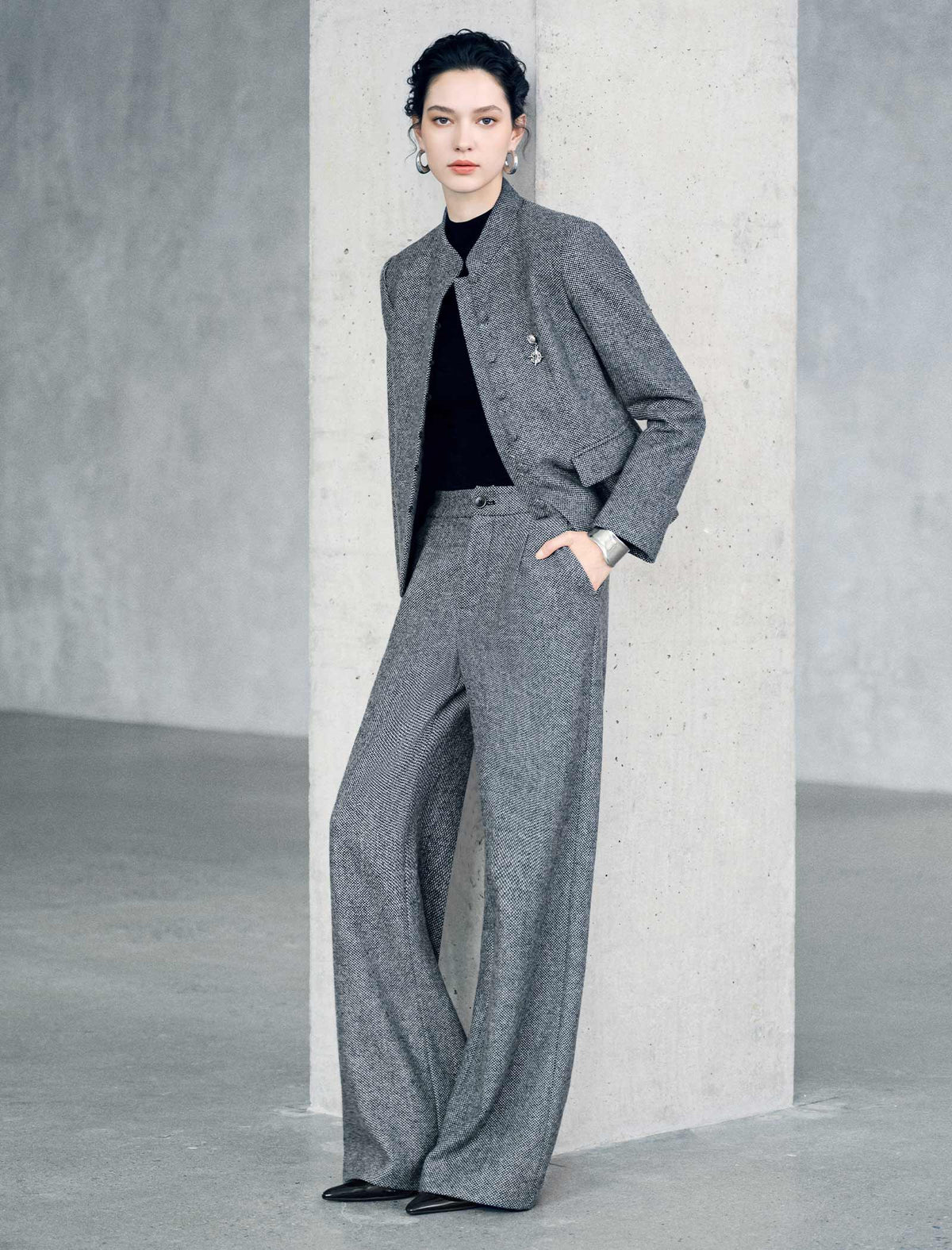 Textured High Waist Wide Leg Pants