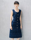 Metallic Thread U-Neck Sleeveless Shift Dress
