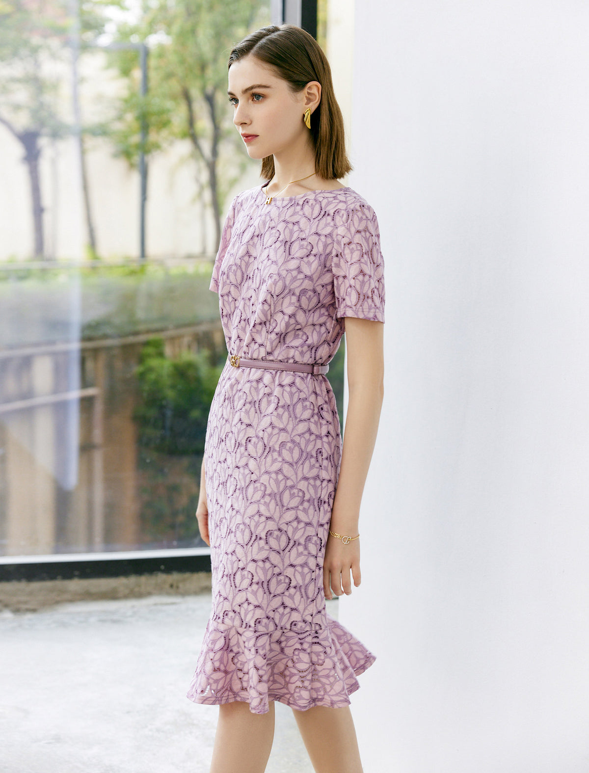 Lilac Lace Mermaid-Hem Dress