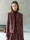 Wool Red Plaid Lapel Short Coat