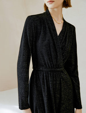 Glitter V-Neck Wrap Midi Dress