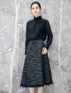 High Waist Lace‑Trim A‑Line Midi Skirt