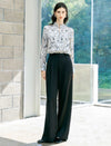 Ruffled Stand‑Collar Floral Print Blouse