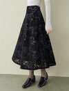 Black Floral Lace Midi Skirt