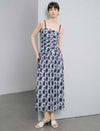 Blue Checked Spaghetti Strap Maxi Dress