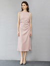 Sleek Draped Sleeveless Defined Waist Cocktail Dress
