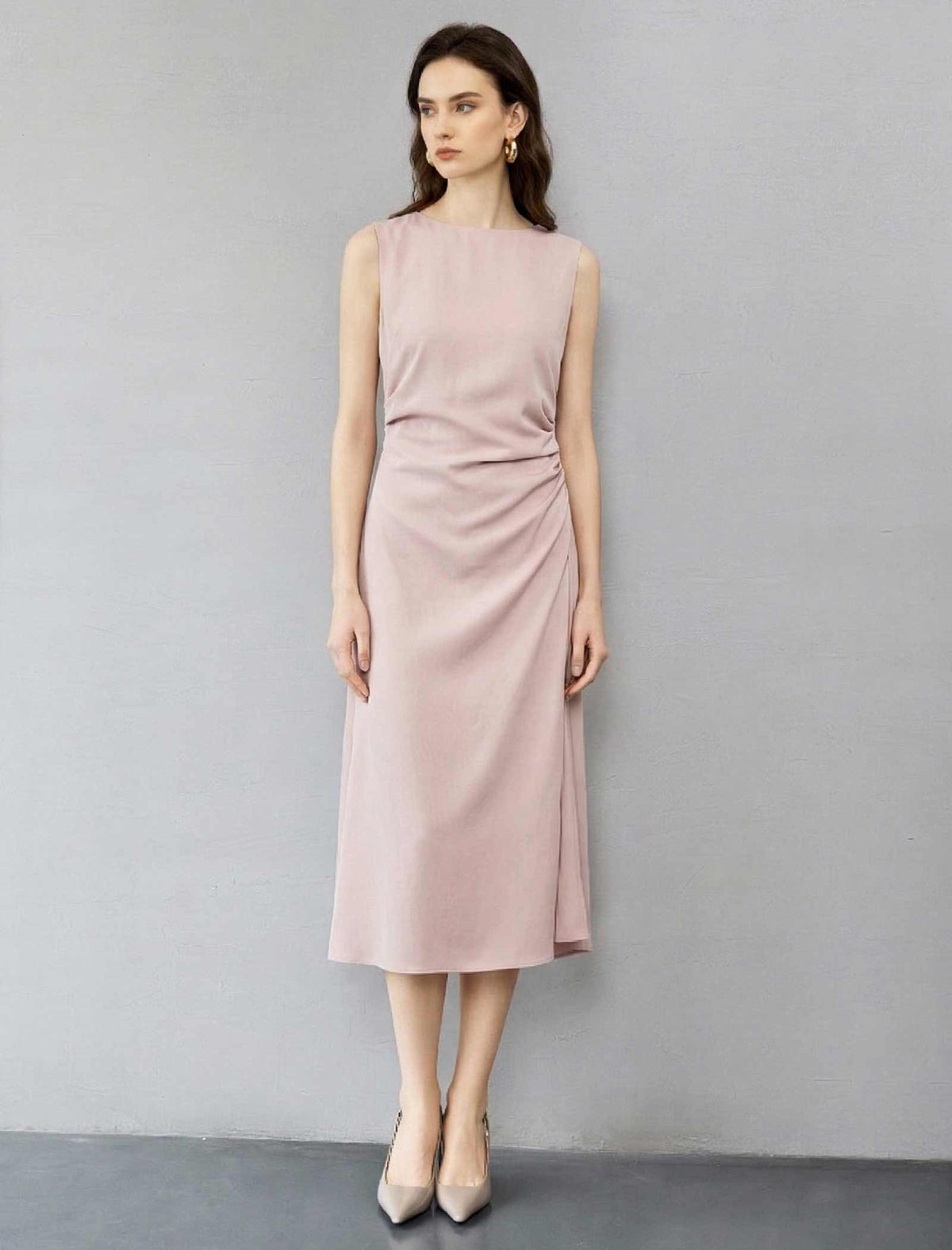 Sleek Draped Sleeveless Defined Waist Cocktail Dress