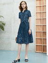 Cinched Waist Short Sleeve Lace Shirt Dress
