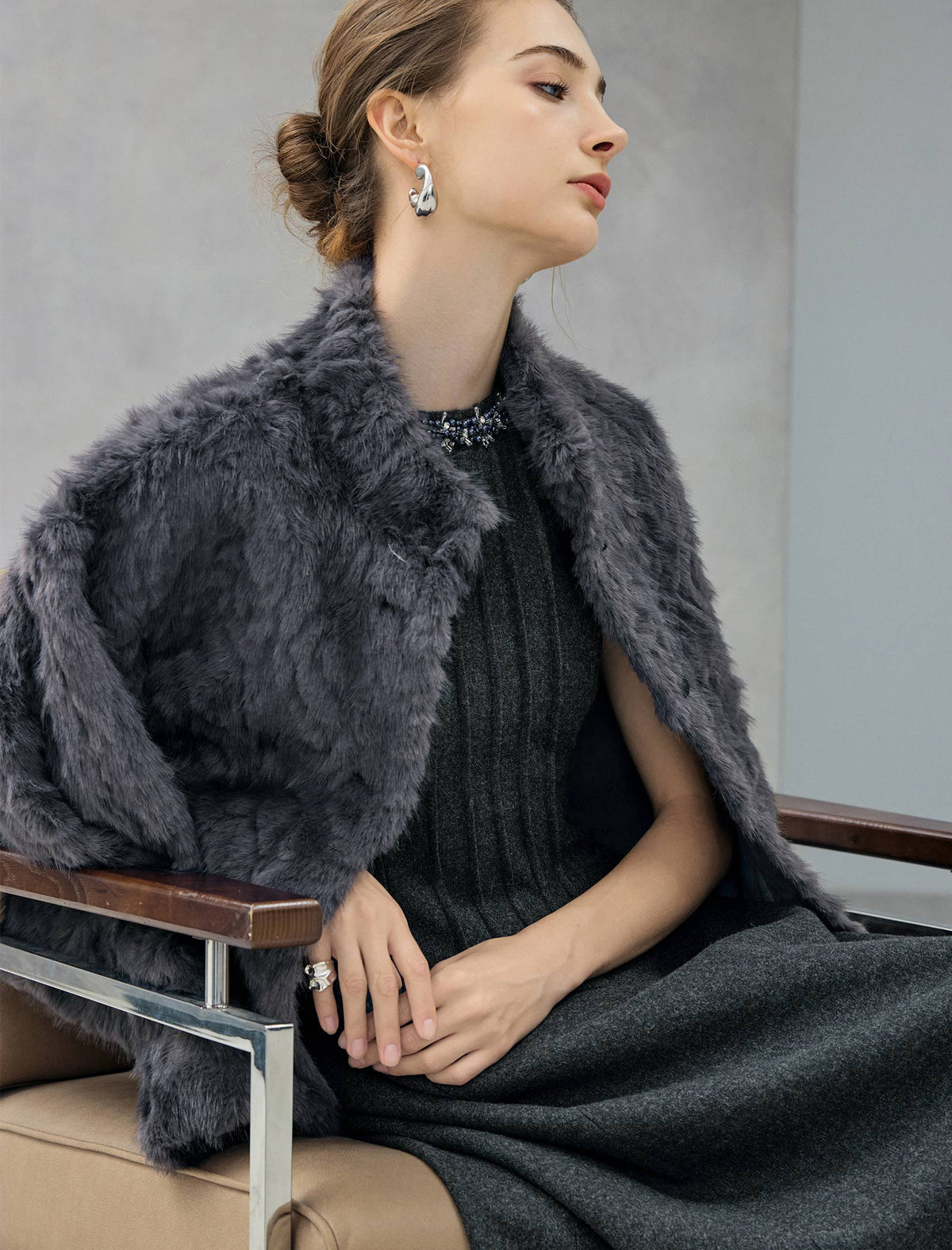 Faux Fur Shawl Collar Long Sleeve Coat