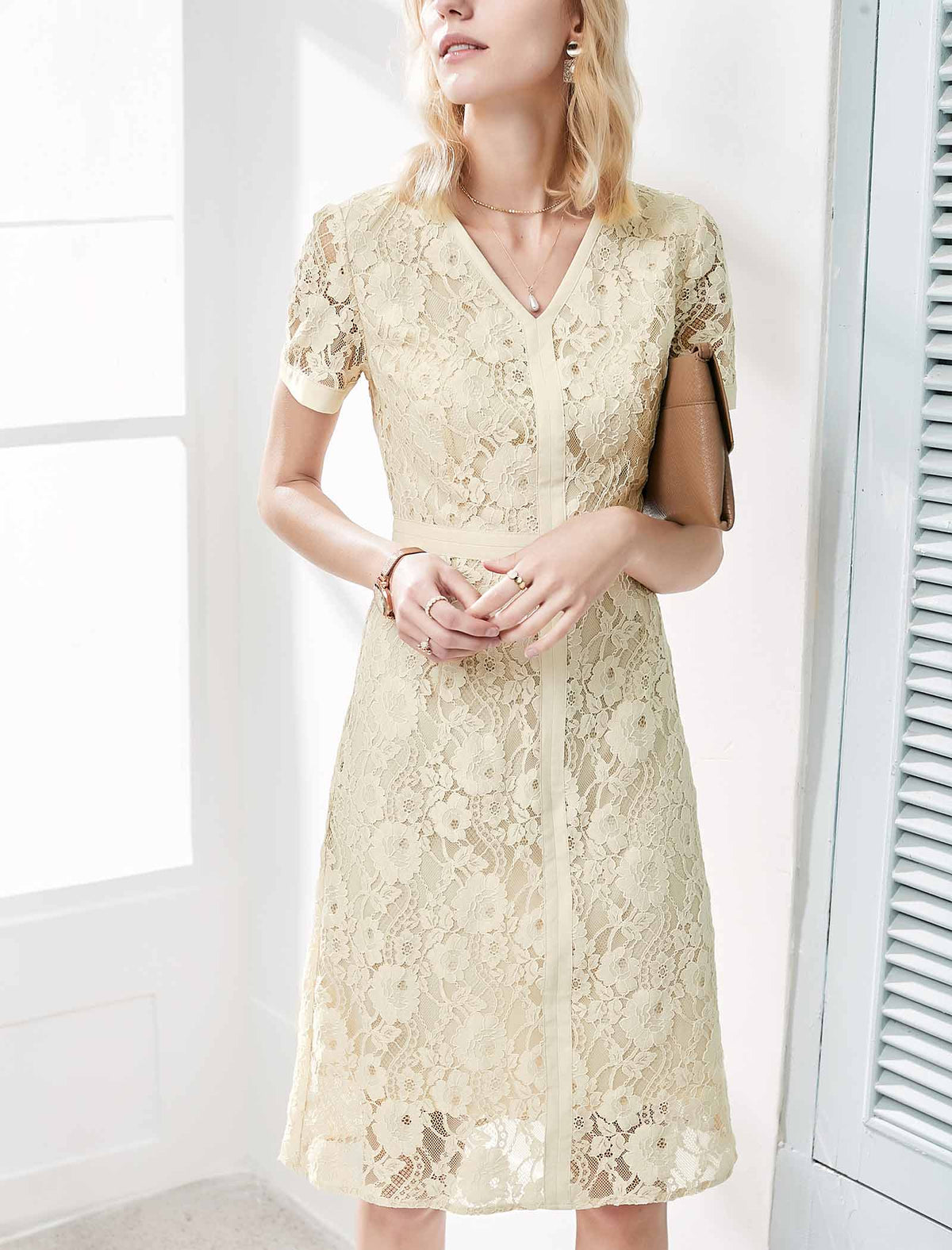V-Neck Lace Sheath Dress