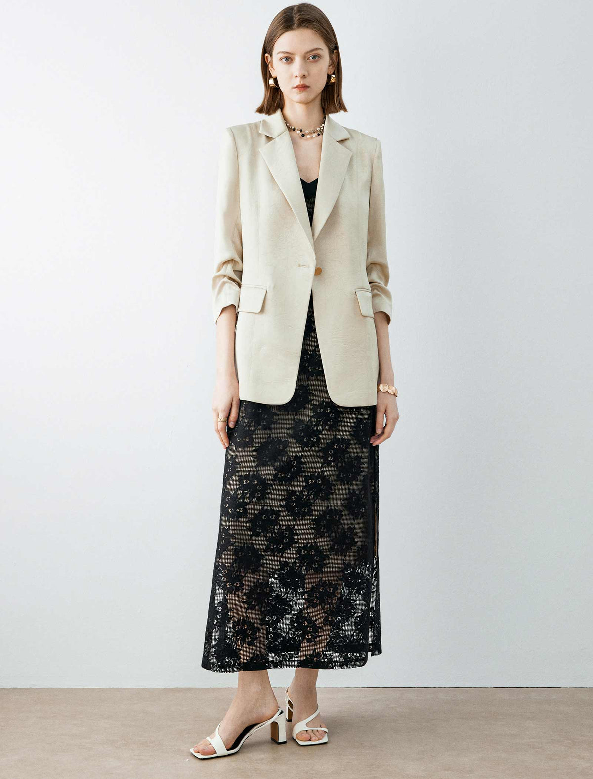 Satin Texture Single Breasted Blazer