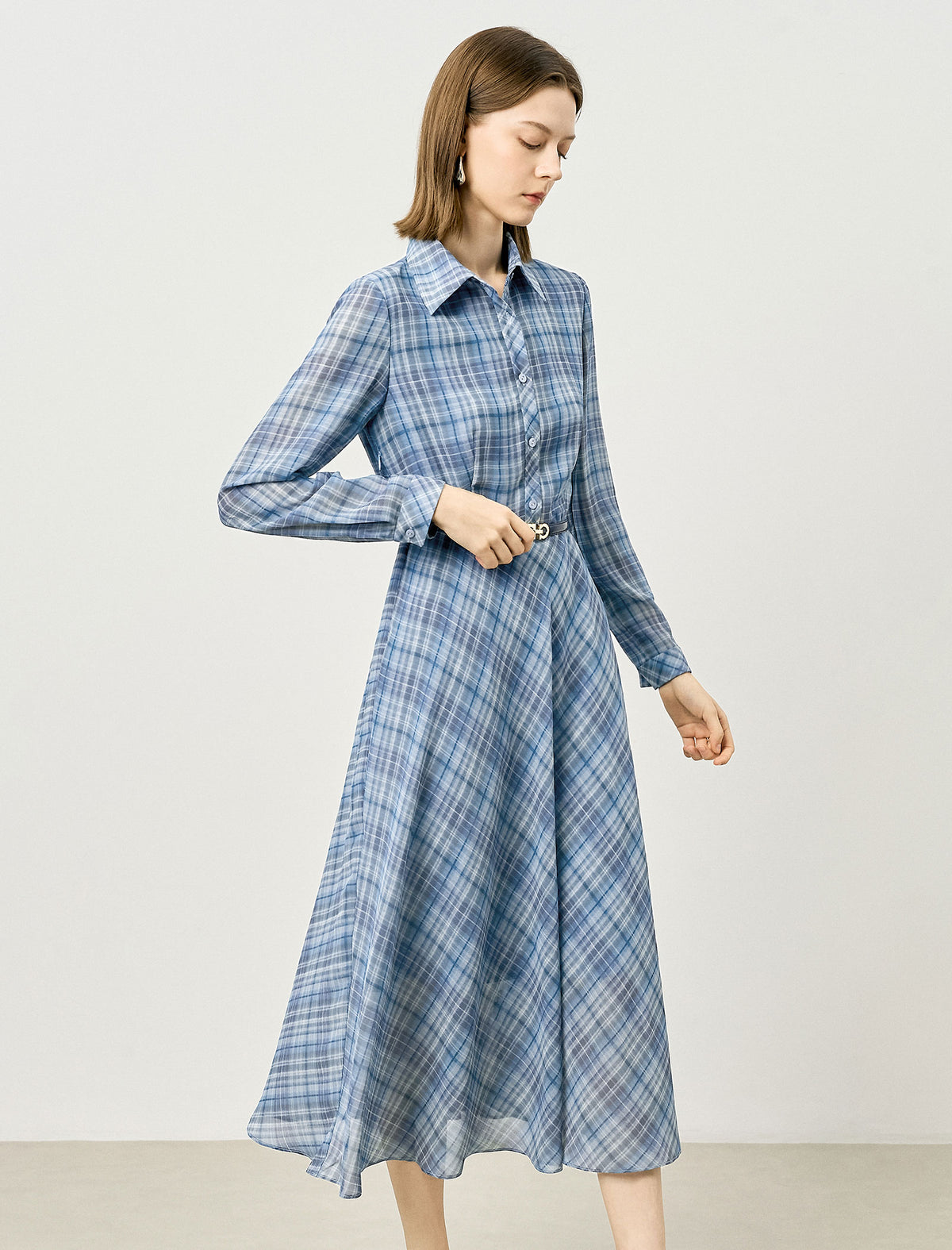 Plaid Belted Fit Flare Midi Dress