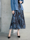 Vintage Printed Pleated Midi A Line Skirt