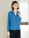 Blue Loose Lapel Long-Sleeve Shirt