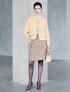 Wool Blend Round Neck Metal Button Cropped Jacket