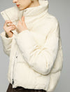 Textured Stand-Collar Zip-Front Cropped Puffer Jacket