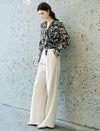 Beige High-Waisted Wide-Leg Trousers